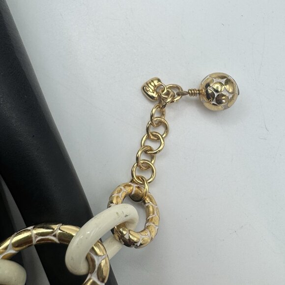 Brighton Gold-tone White Enamel Rhinestone Large Link Chain Bracelet Adjustable - Picture 7 of 9